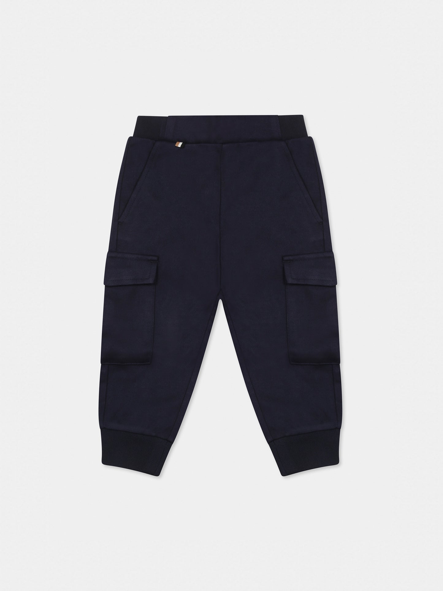 Blue trousers for baby boy with logo