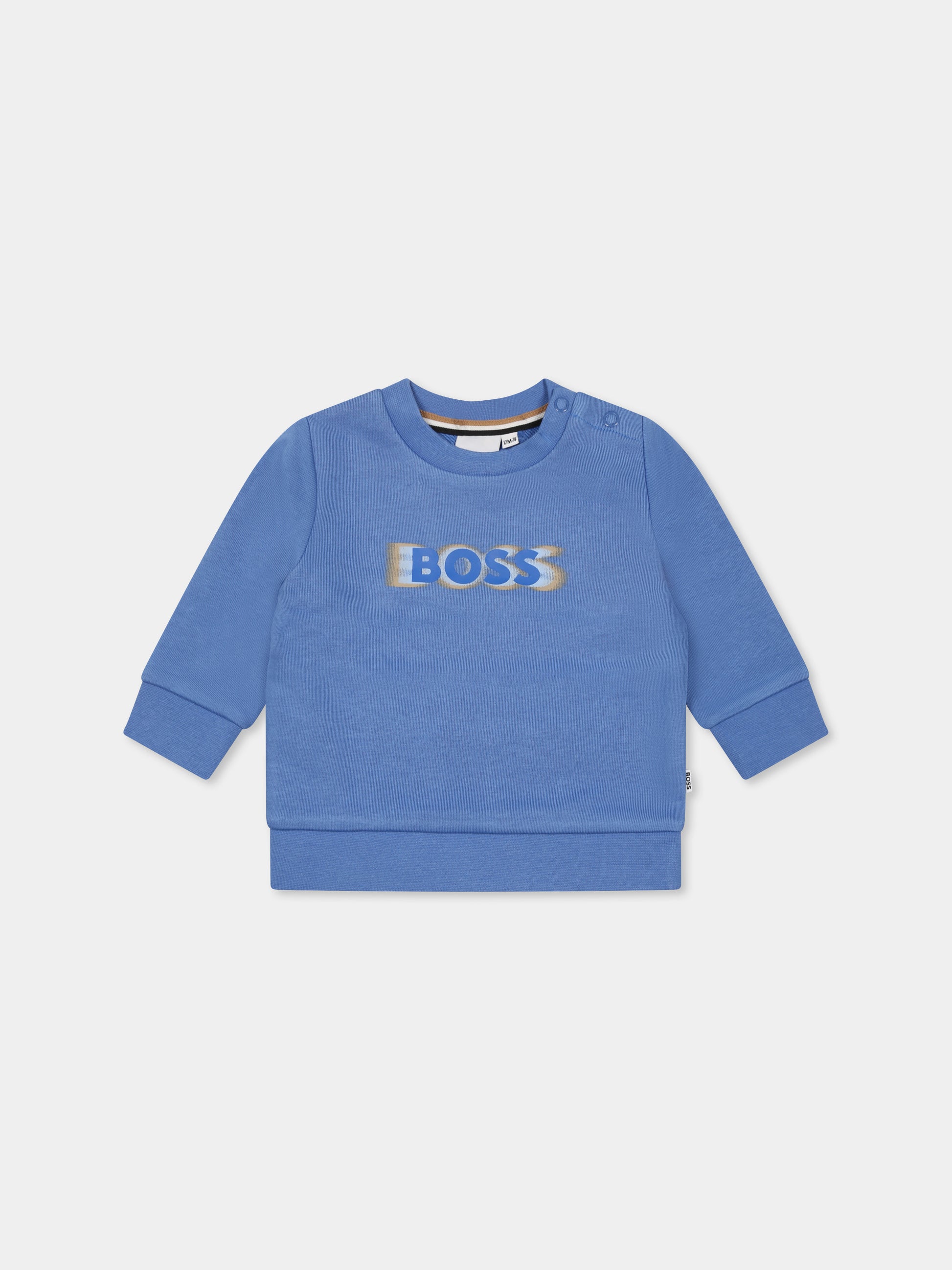 Felpa azzurra per neonato con logo,Boss,J52103 84B