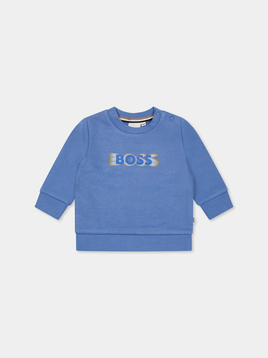 Felpa azzurra per neonato con logo,Boss,J52103 84B