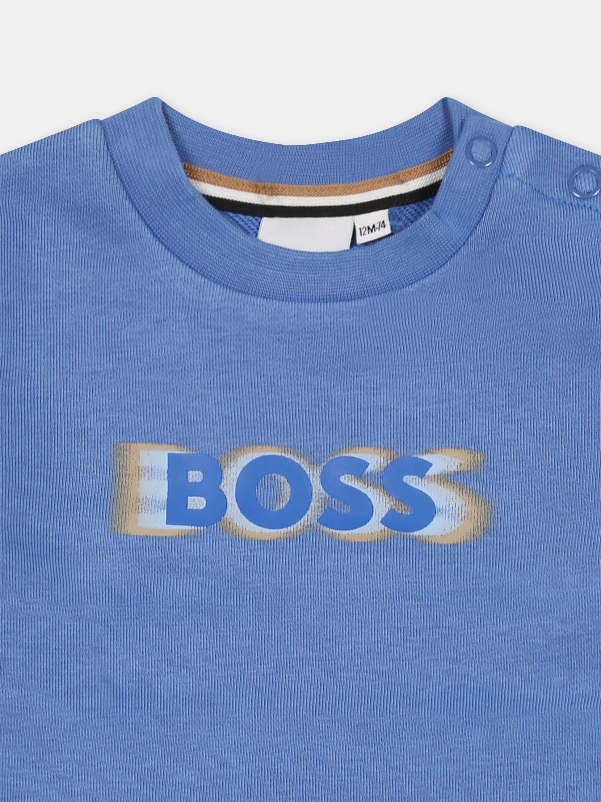 Felpa azzurra per neonato con logo,Boss,J52103 84B