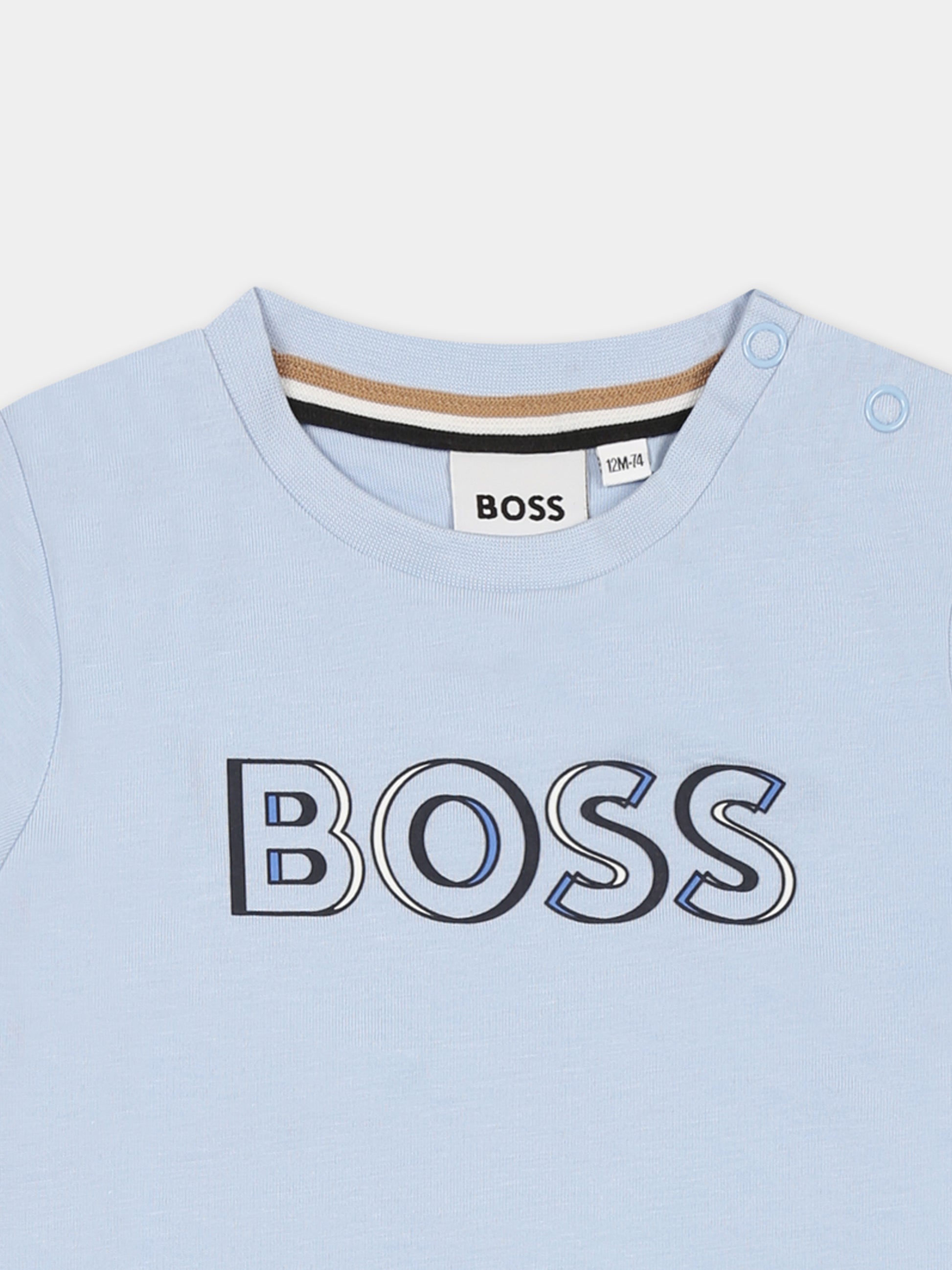 T-shirt celeste per neonato con logo,Boss,J52107 887