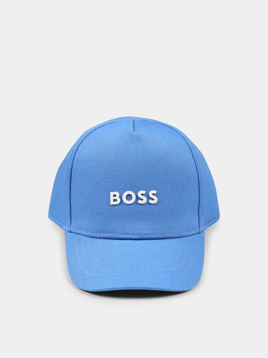 Cappello celeste per neonato con logo,Boss,J51693 84B