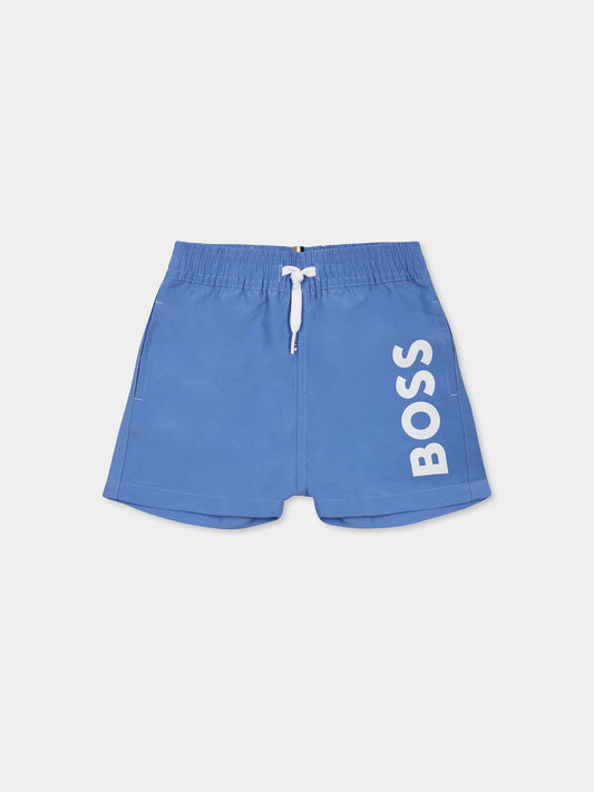Light blue swim shorts for baby boy with logo