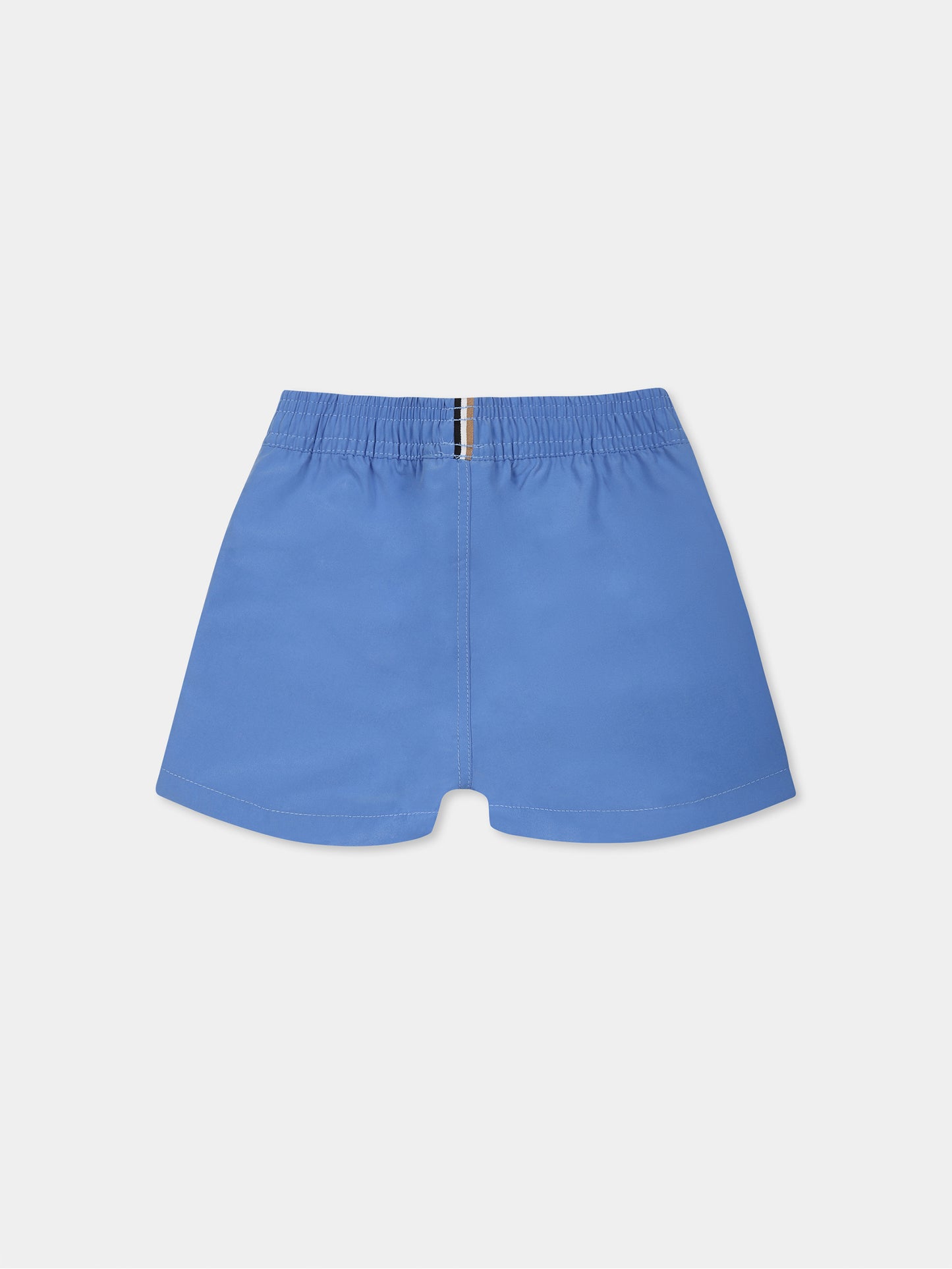 Light blue swim shorts for baby boy with logo
