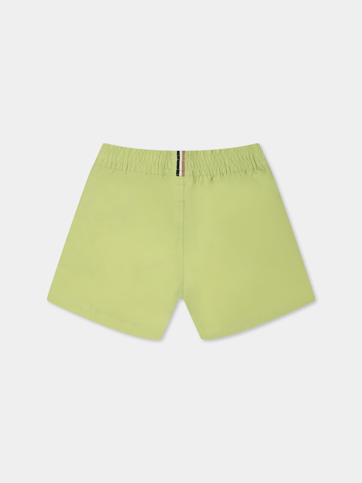Green swim shorts for baby boy with logo