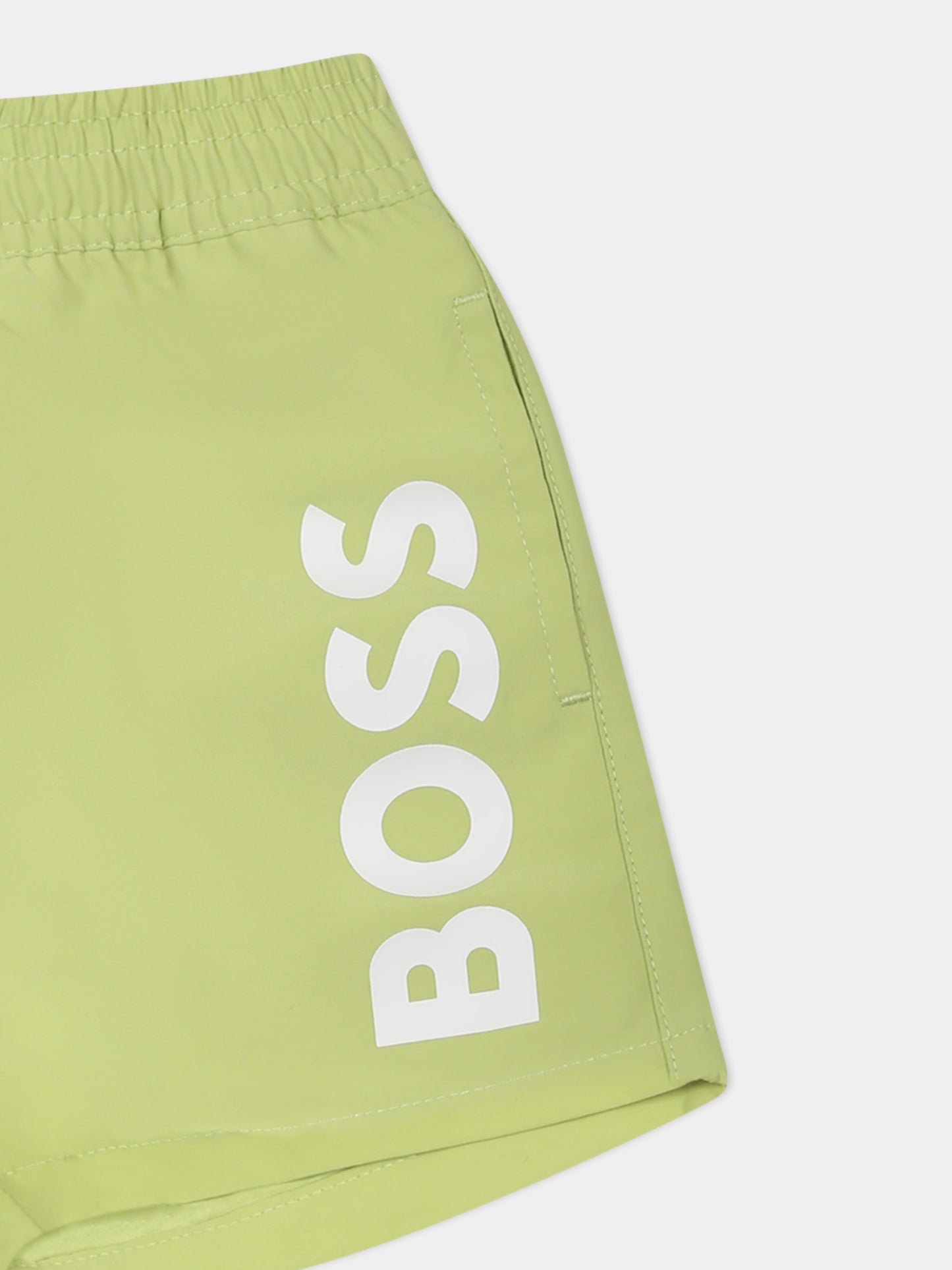 Green swim shorts for baby boy with logo