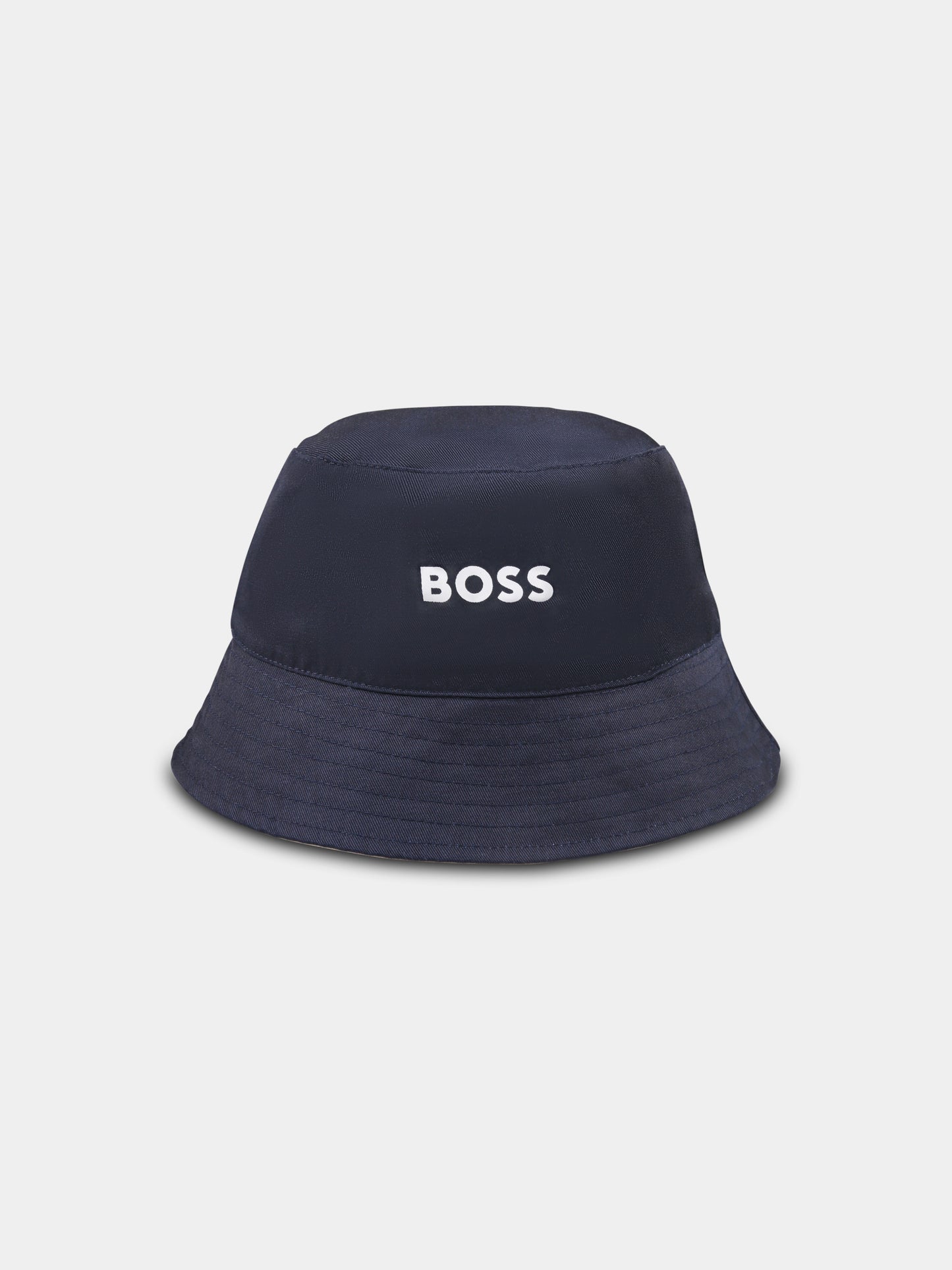 Beige reversible cloche for boy with logo