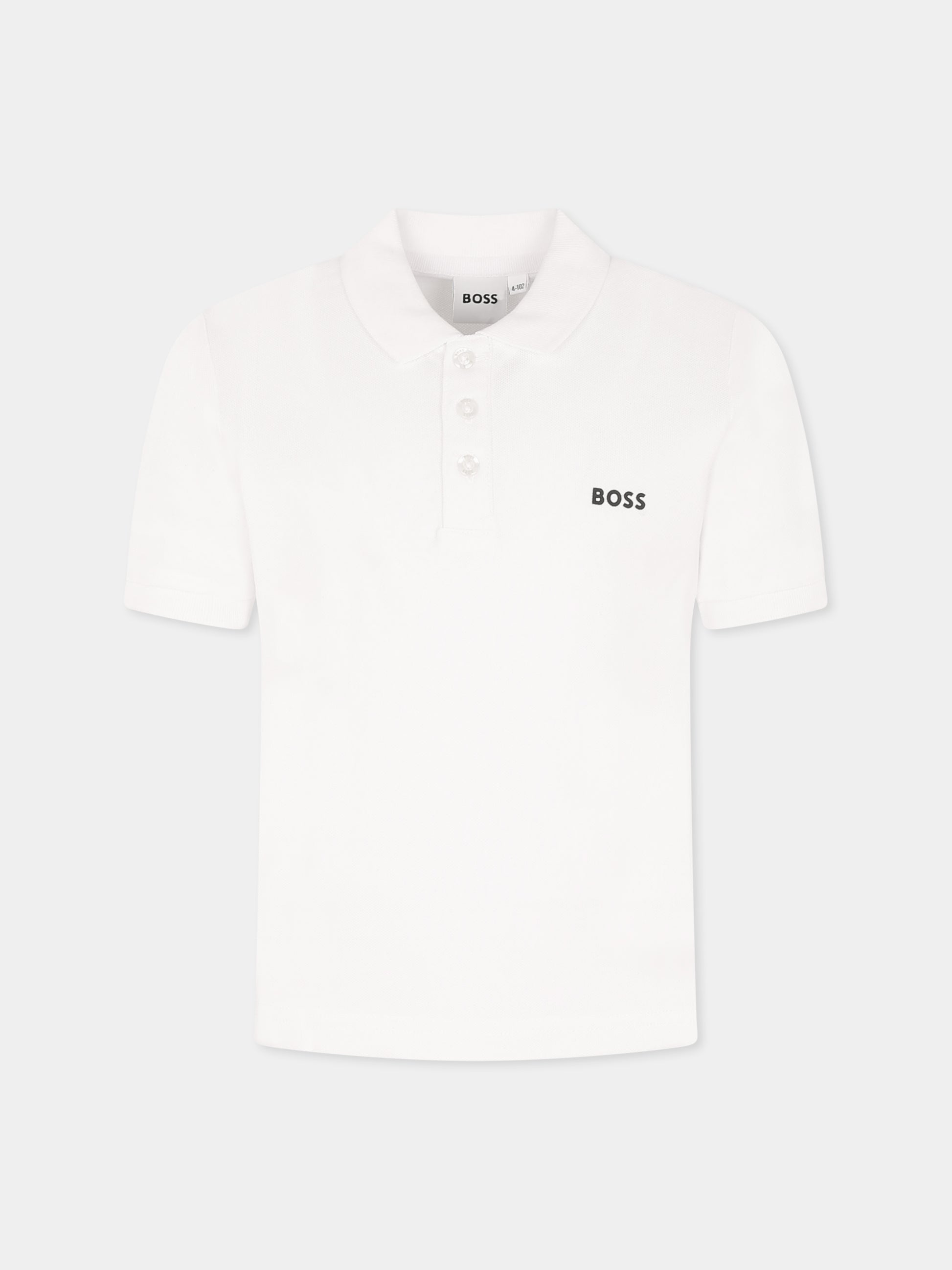 Polo bianca per bambino con logo,Boss,J52014 10P