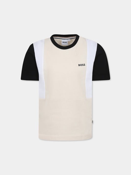 Beige t-shirt for boy with logo