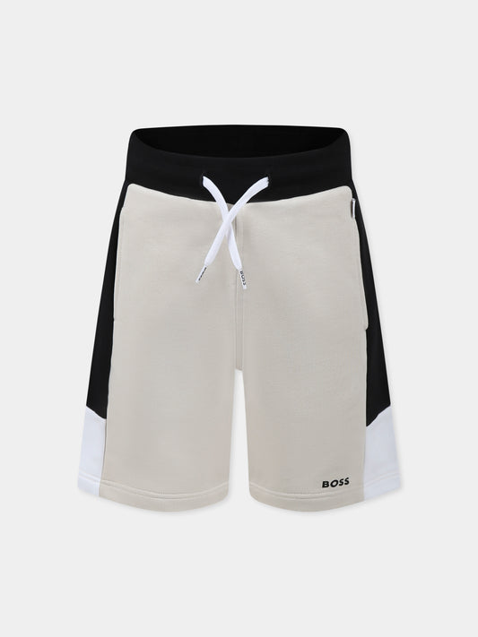 Shorts beige per bambino con logo,Boss,J51991 21C