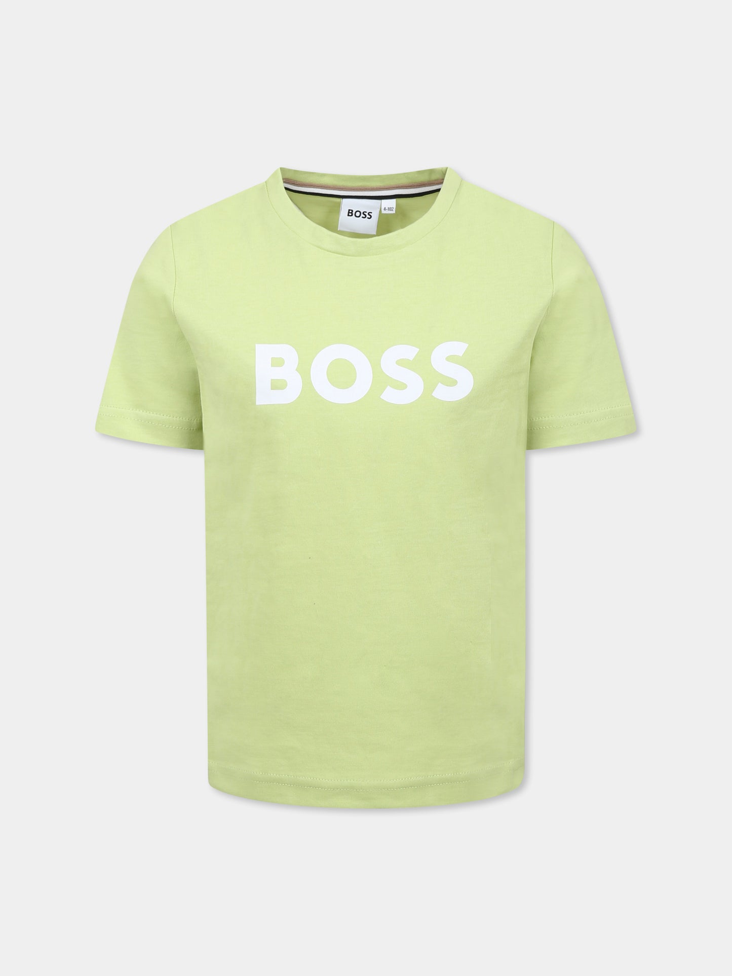 T-shirt verde per bambino con logo,Boss,J52030 607