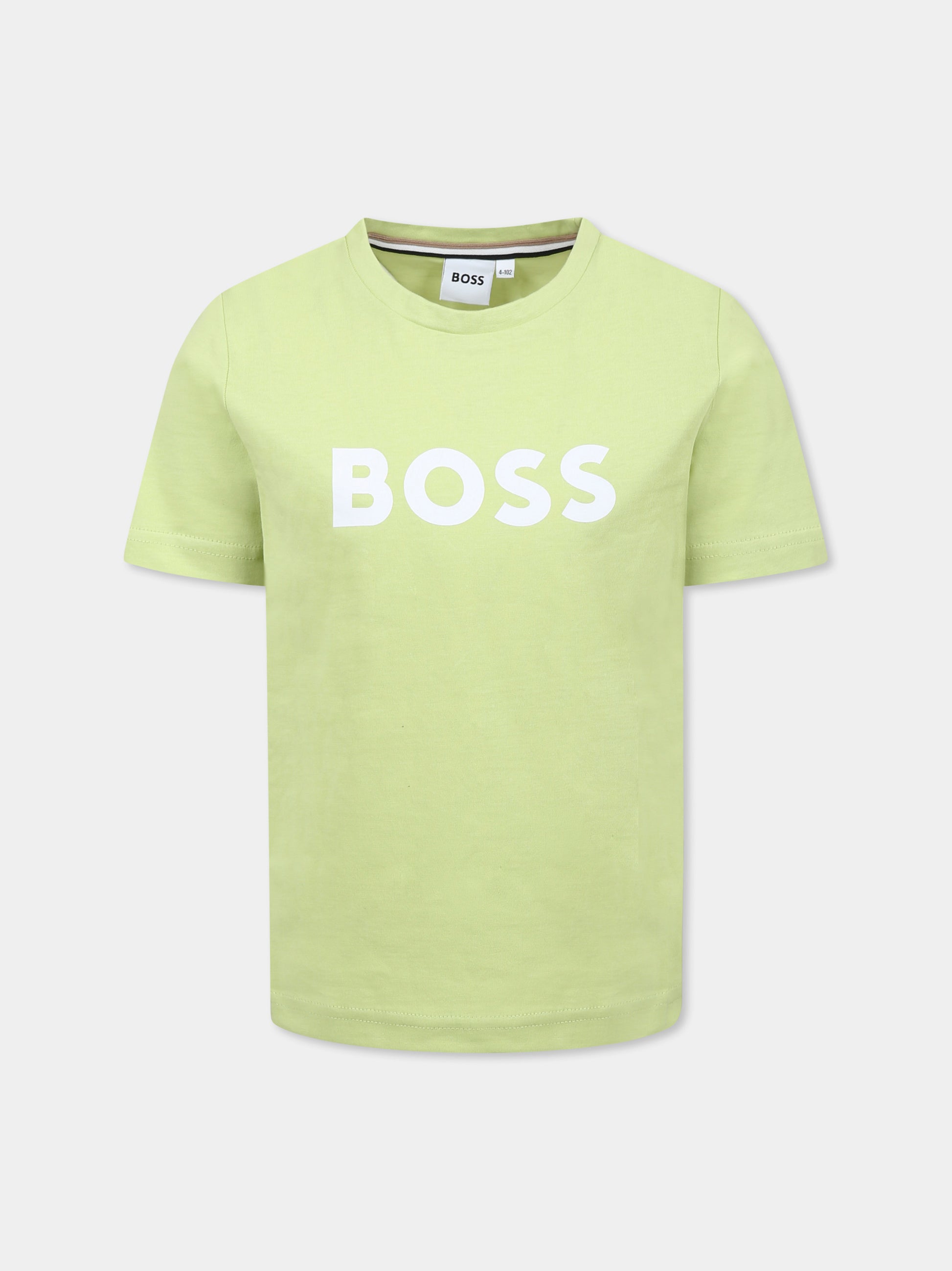 T-shirt verde per bambino con logo,Boss,J52030 607