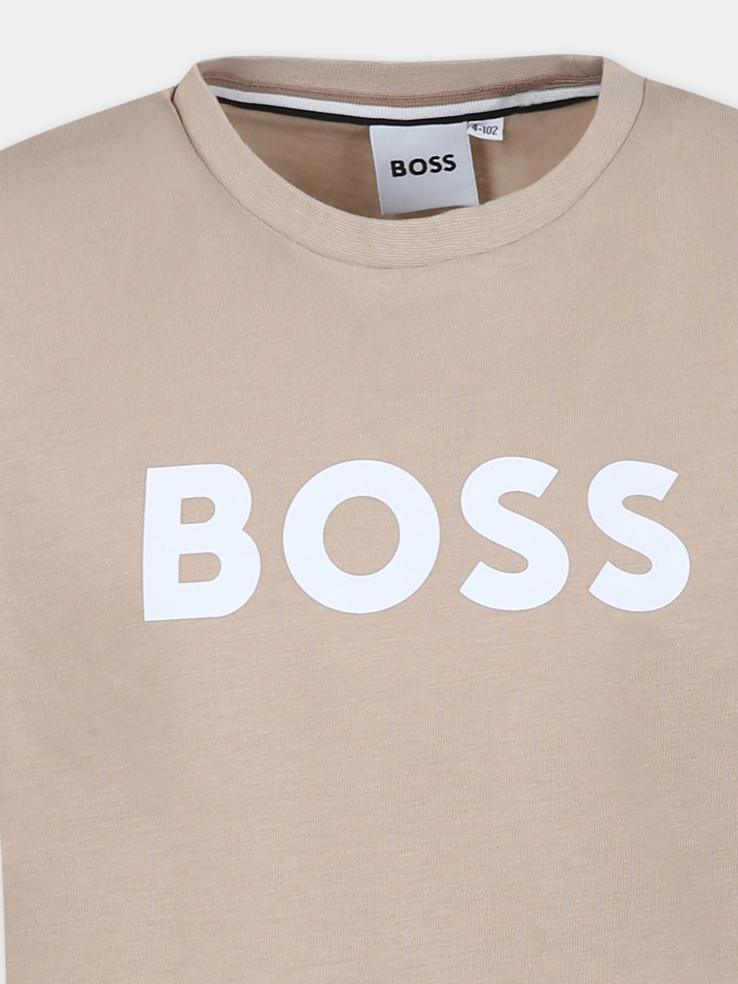 T-shirt beige per bambino con logo,Boss,J52030 249