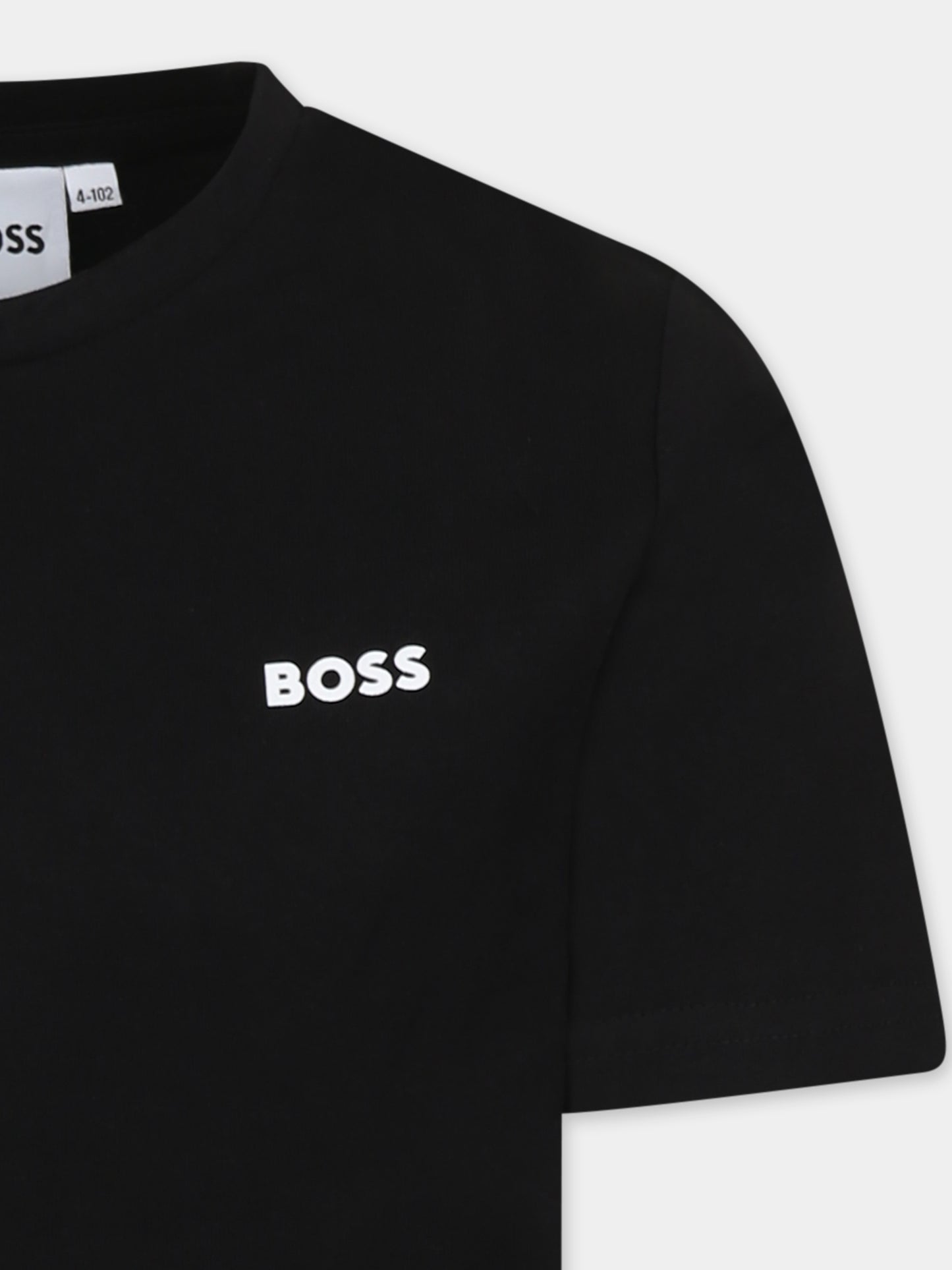 T-shirt nera per bambino con logo,Boss,J25P23 09B