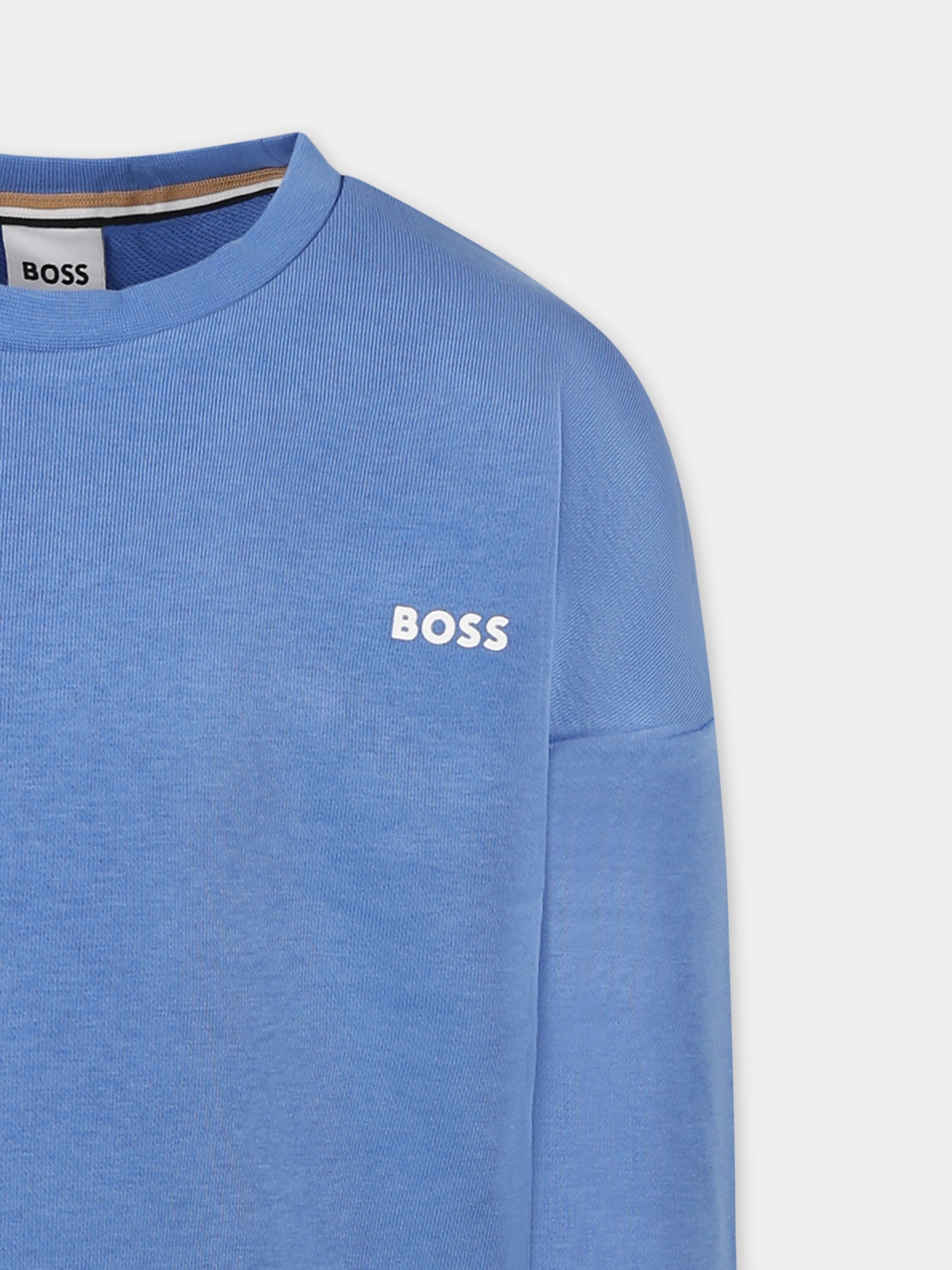 Felpa celeste per bambino con logo,Boss,J52021 84B
