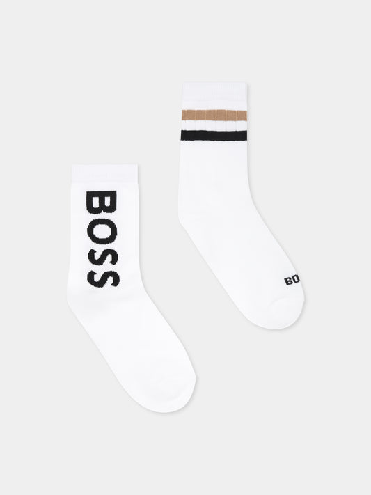 Set calze bianche per bambino con logo,Boss,J51743 10P