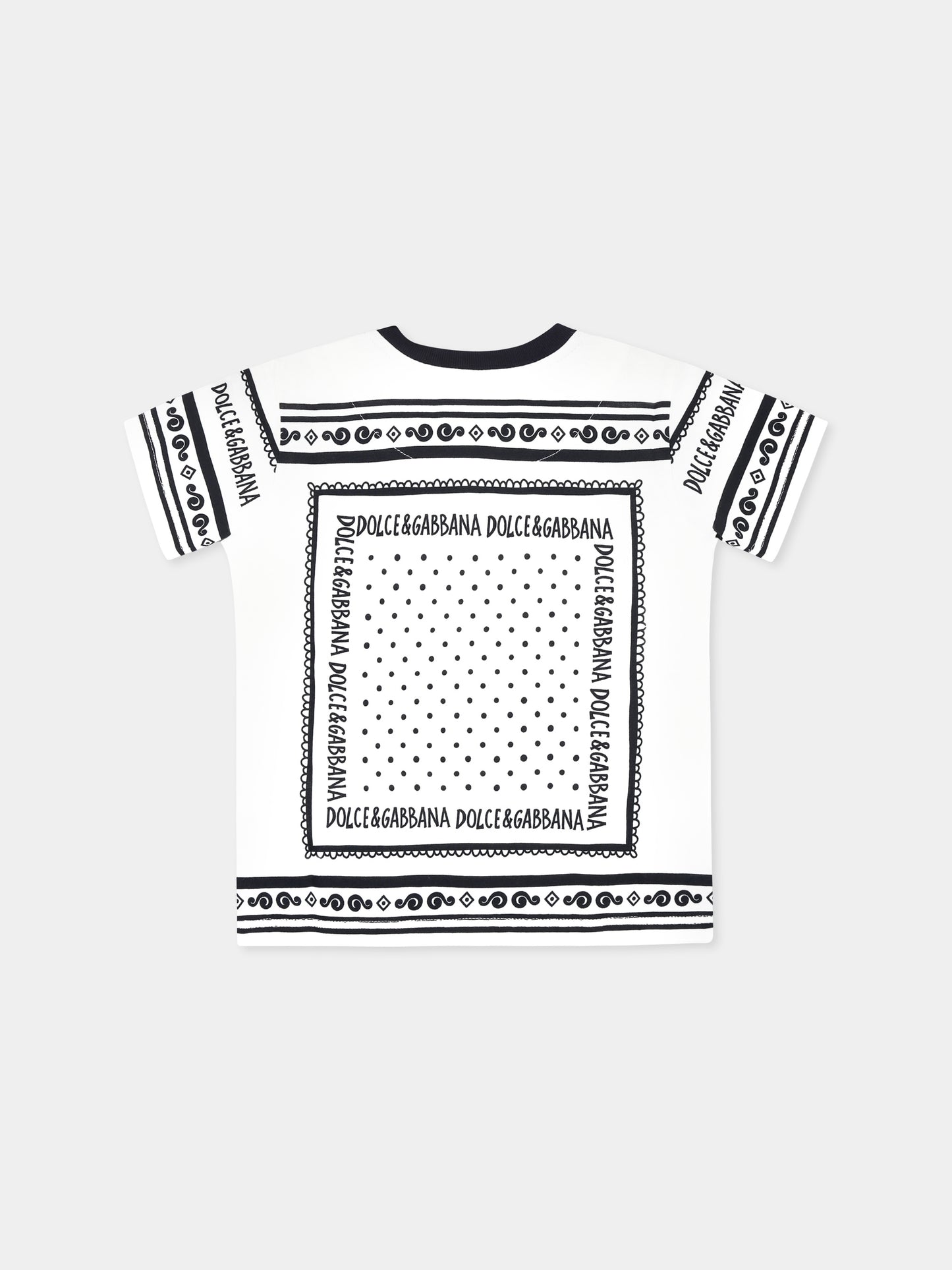 T-shirt bianca per neonato con stampa bandana e logo,Dolce & Gabbana Kids,L1JT7W II7FZ HA9QB