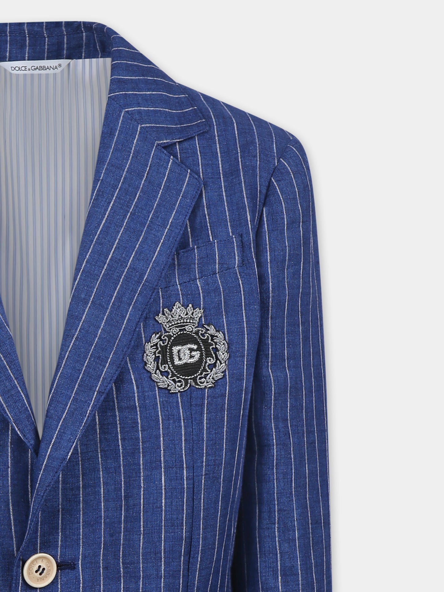 Giacca blu per bambino con stemma DG,Dolce & Gabbana Kids,L41E97 FR4BD S8051