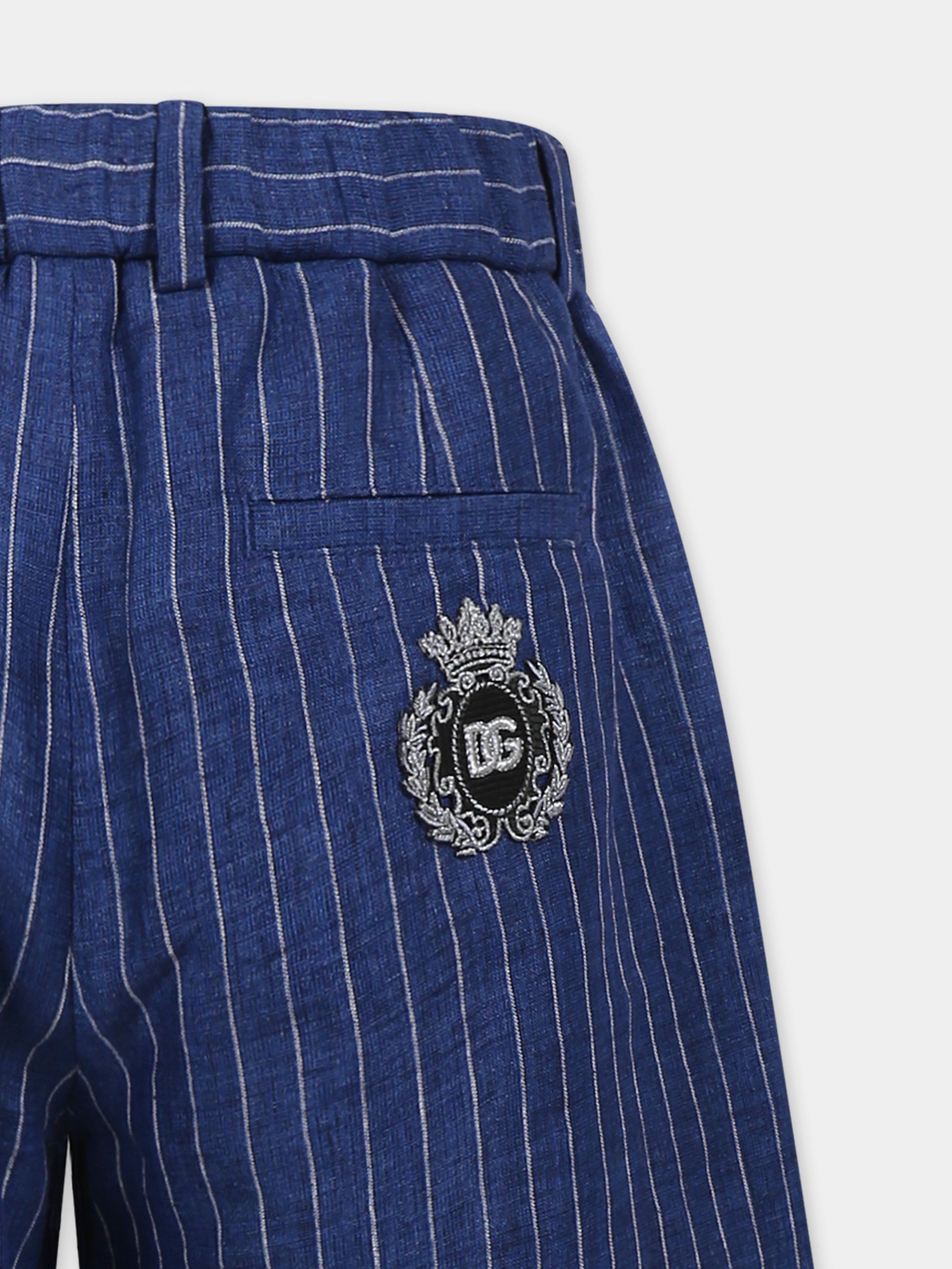 Shorts blu per bambino con stemma DG,Dolce & Gabbana Kids,L43Q63 FR4BD S8051