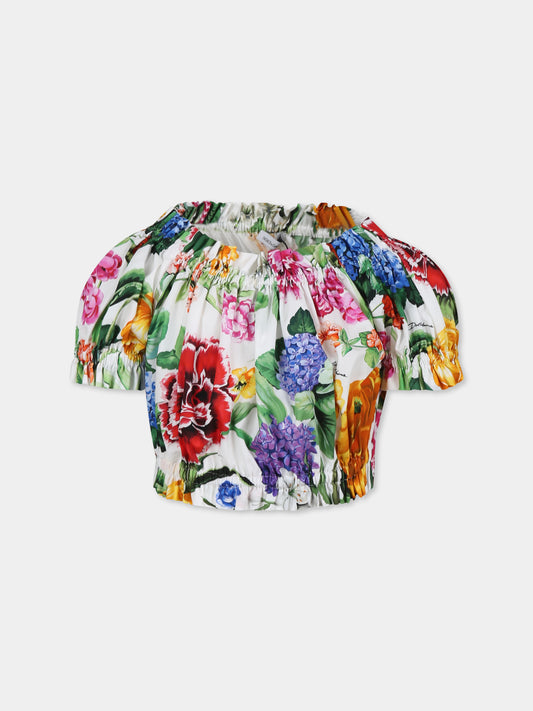 Top multicolor per bambina con stampa floreale,Dolce & Gabbana Kids,L56S24 HS5S5 HA5KU