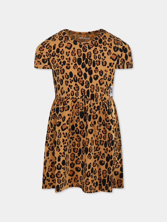 Vestito beige per bambian con stampa maculata,Mini Rodini,1000008213