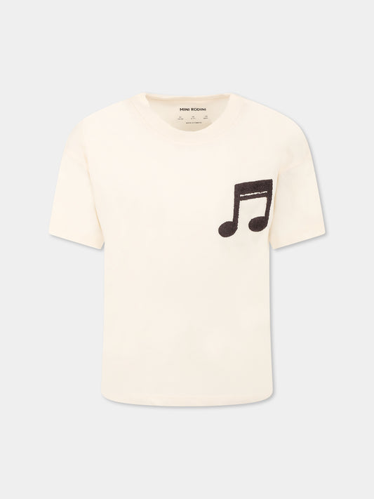 T-shirt avorio per bambini con nota musicale,Mini Rodini,2522011711