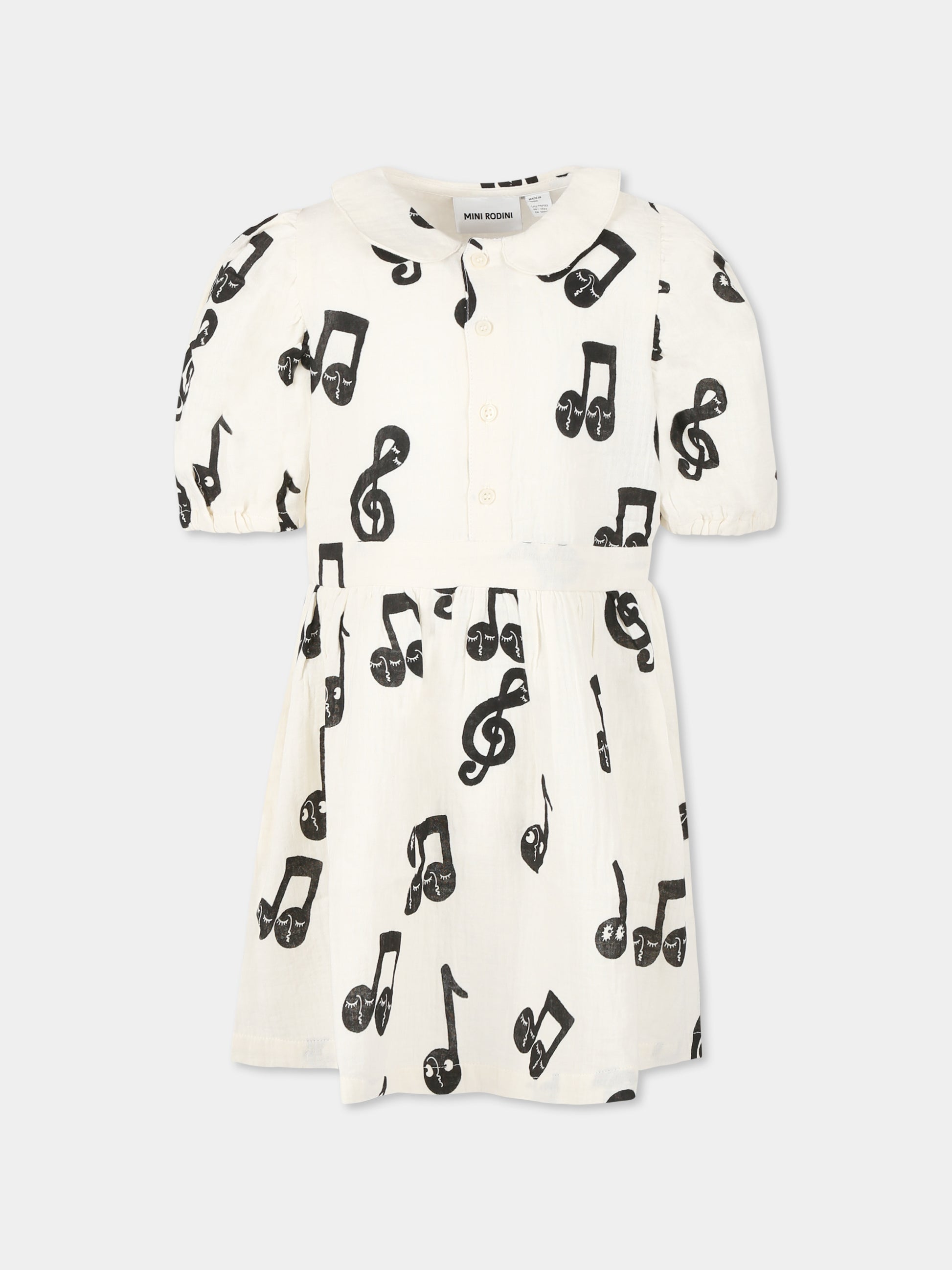 Vestito avorio per bambina con note musicali all-over,Mini Rodini,2525012610