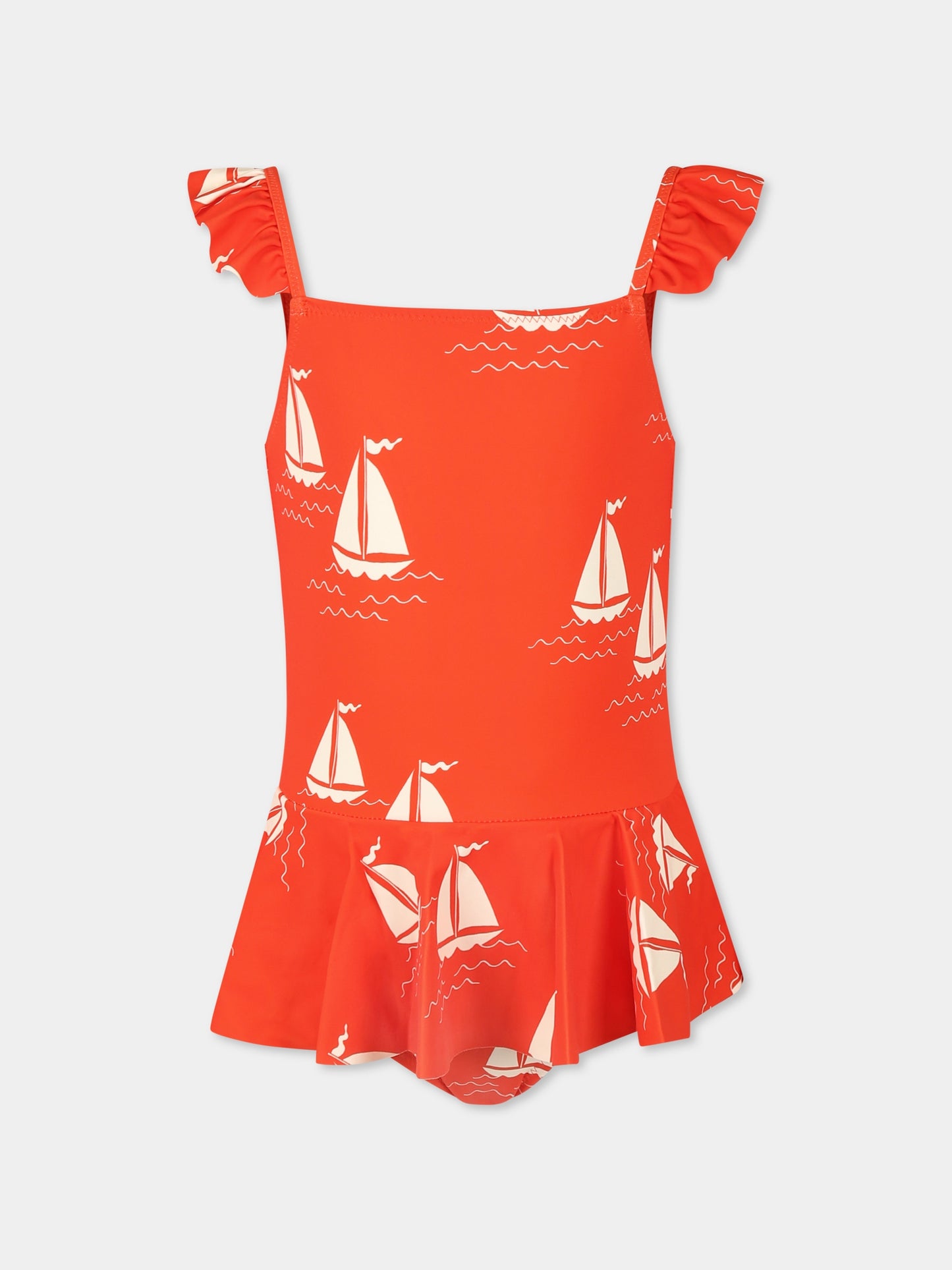Costume intero rosso per bambina con barche a vela,Mini Rodini,2528010042