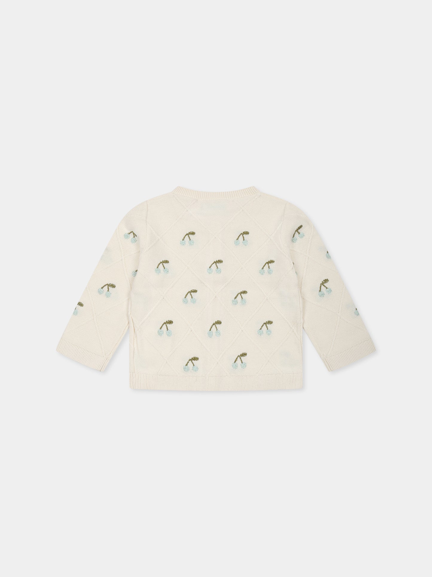 Cardigan avorio per neonata con ciliegie all over,Bonpoint,S05XCAK00009 104