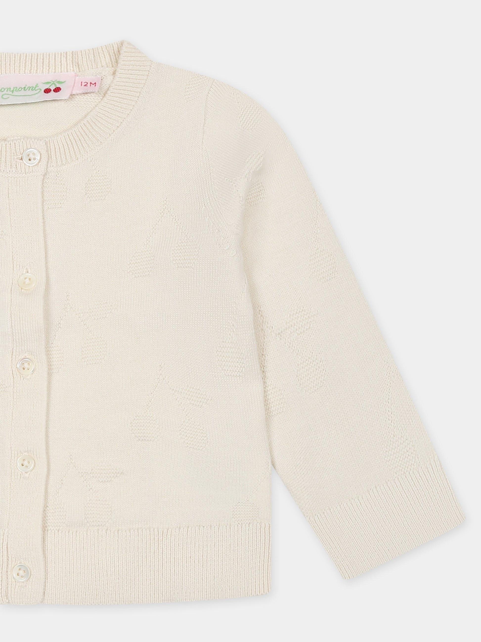 Cardigan avorio per neonata con ciliegie all over,Bonpoint,S05XCAK00012 004