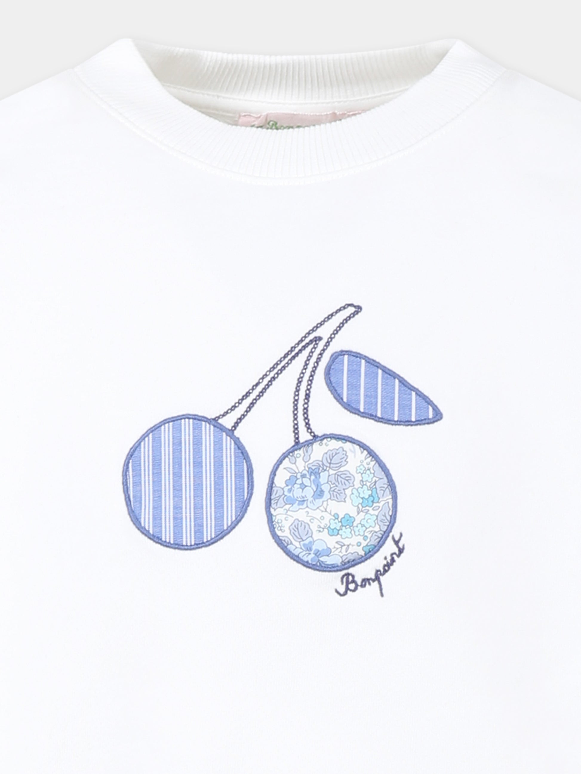 Felpa bianca per bambina con ciliegie,Bonpoint,S05GSWK00010 102