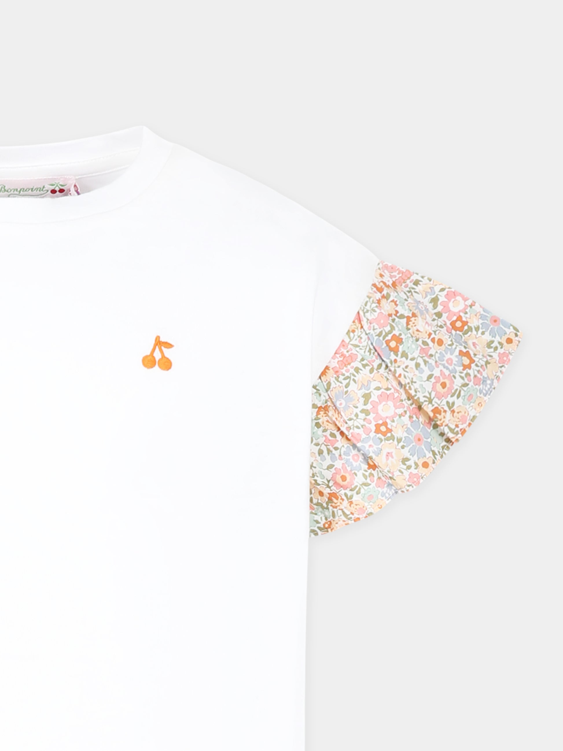 T-shirt bianca per bambina con ciliegie e stampa floreale,Bonpoint,S05GTSK00010 002