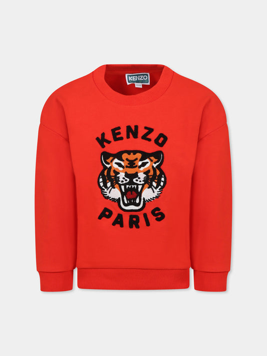 Felpa rossa per bambini con Lucky Tiger e logo,Kenzo Kids,K61126 997