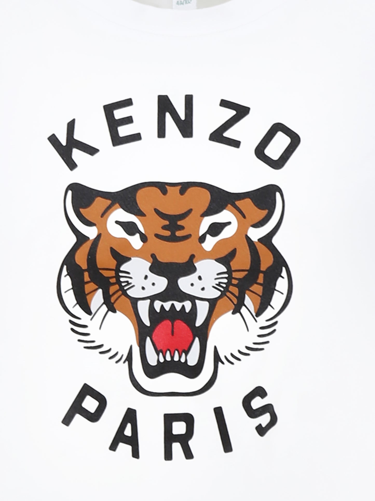 T-shirt bianca per bambini con Lucky Tiger e logo nero,Kenzo Kids,K61137 10P