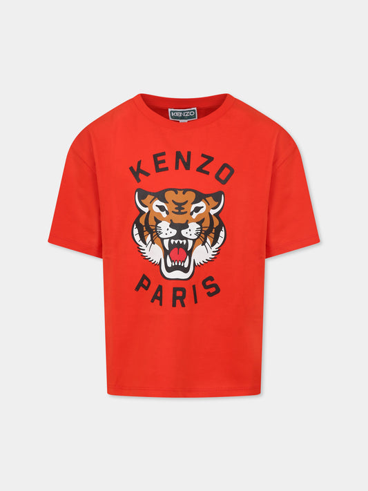 Red t-shirt for kids with Lucky Tiger