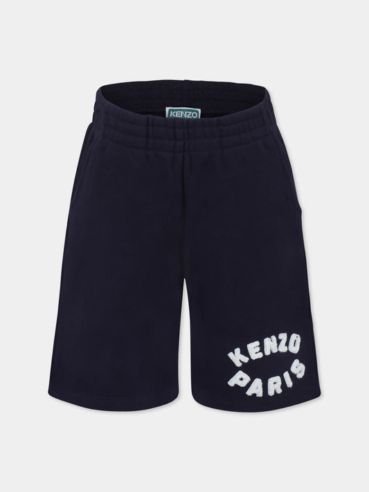 Shorts blu per bambino con logo,Kenzo Kids,K61181 848