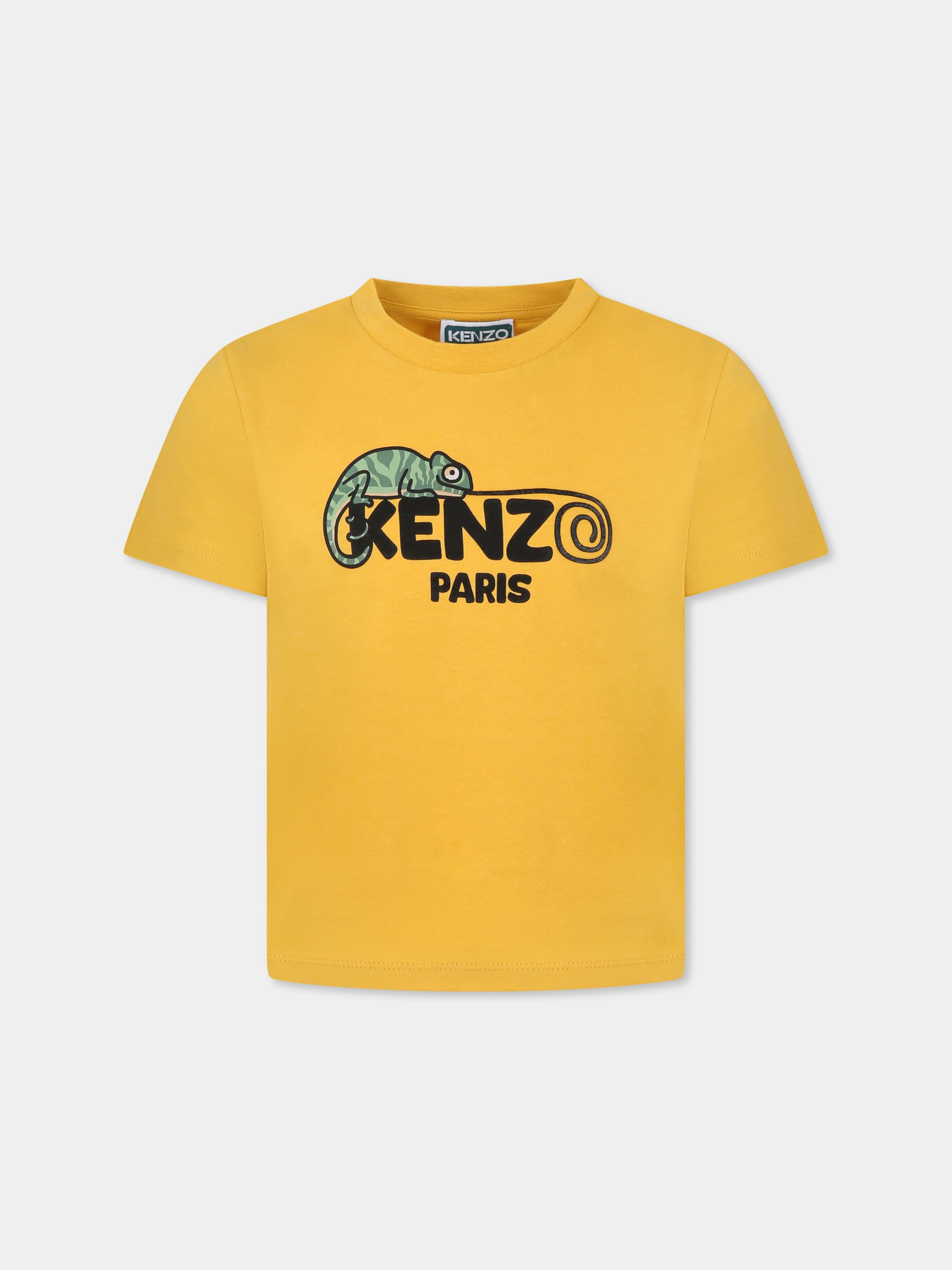 T-shirt gialla per bambino con logo e camaleonte,Kenzo Kids,K61172 586