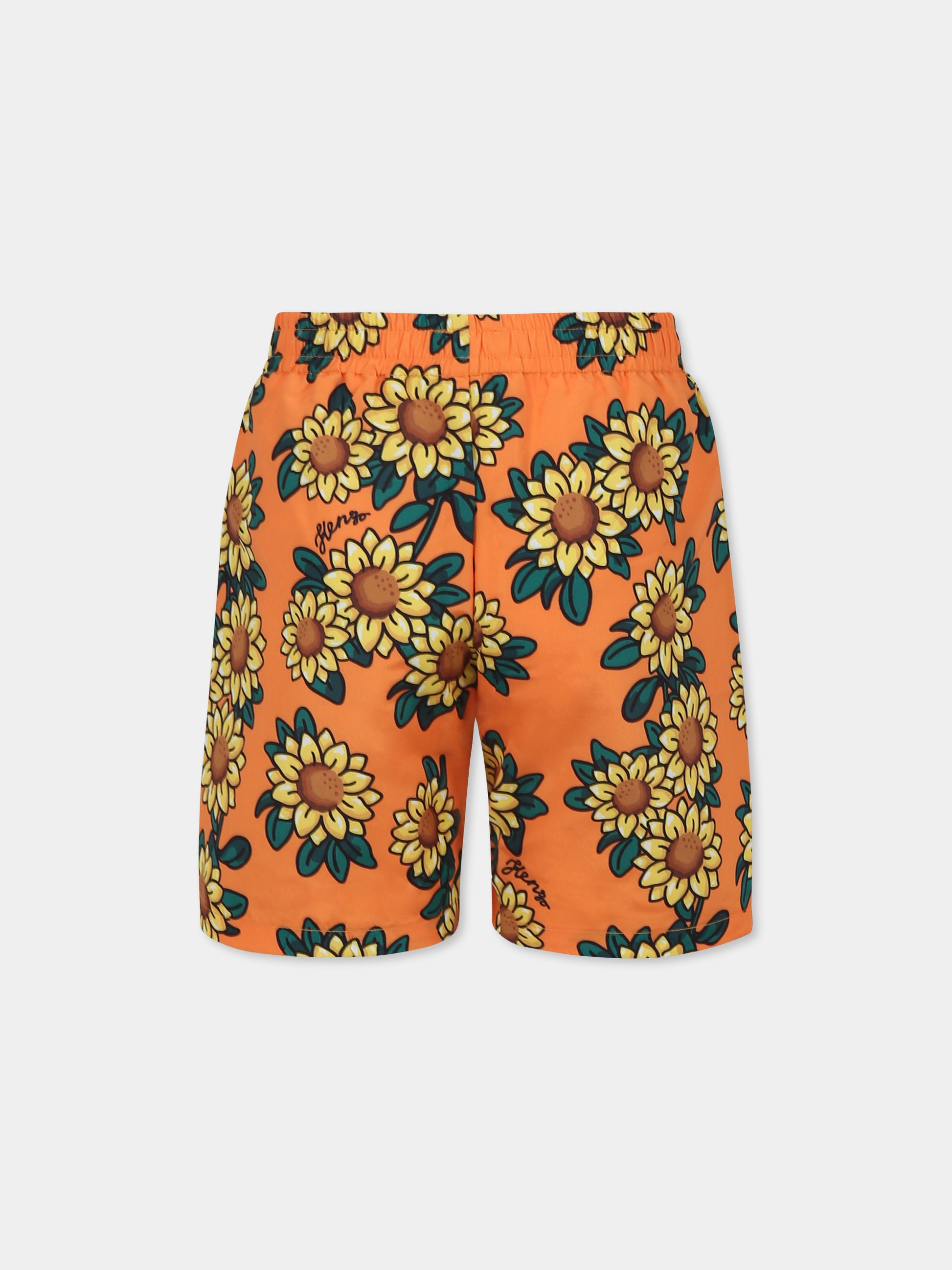 Boxer mare arancioni per bambino con stampa Sunflower e logo,Kenzo Kids,K61078 423