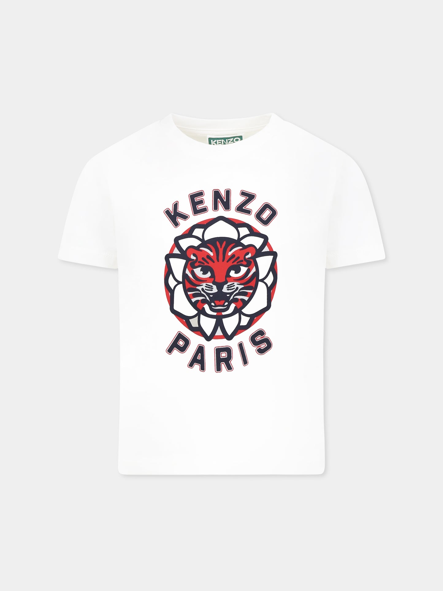 White T-shirt for kids with logo and tiger