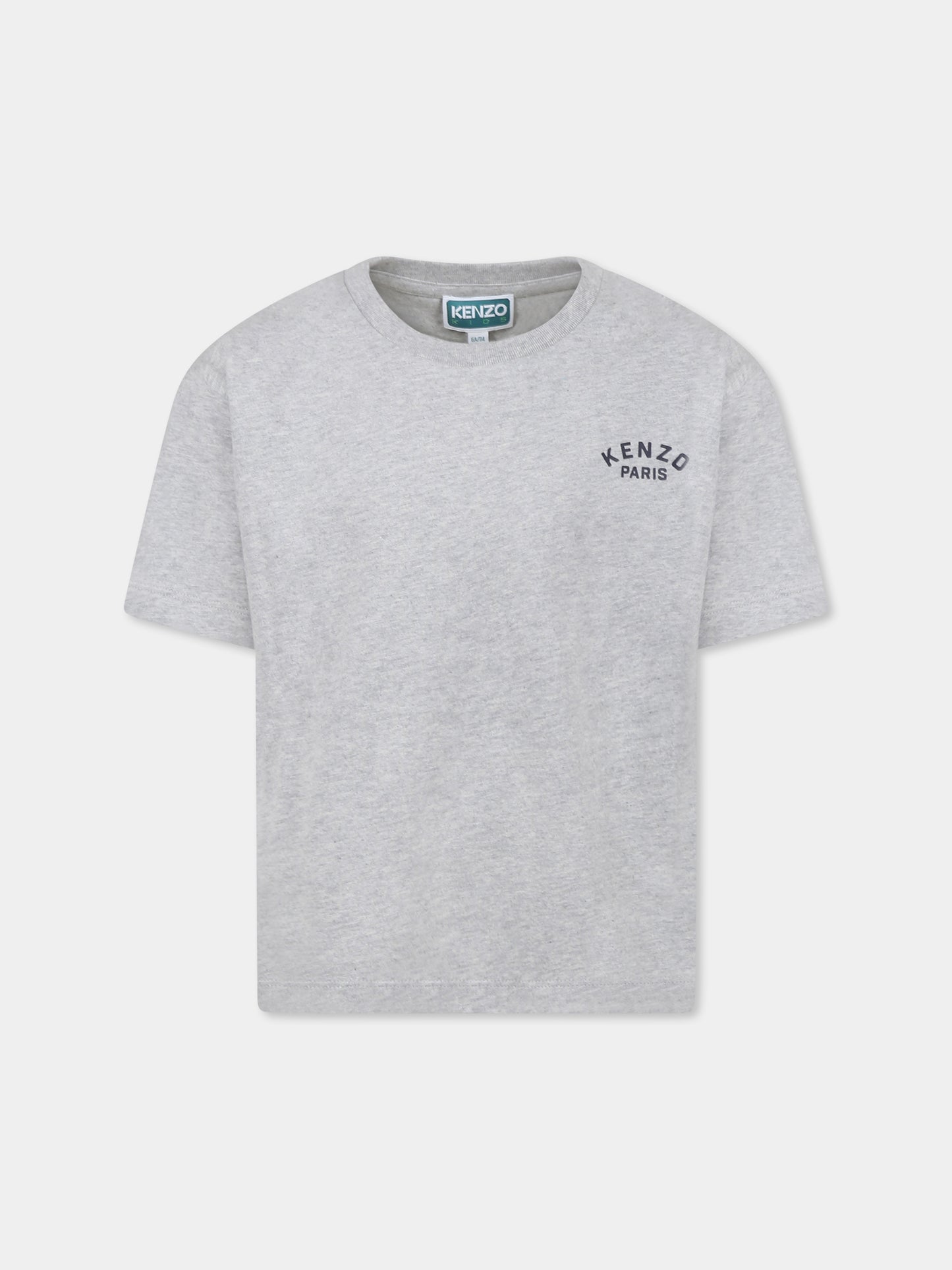 Grey t-shirt for boy with Kenzo Seigaiha print