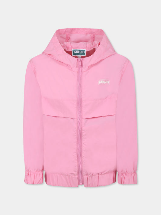Giacca a vento rosa per bambina con logo,Kenzo Kids,K61155 465