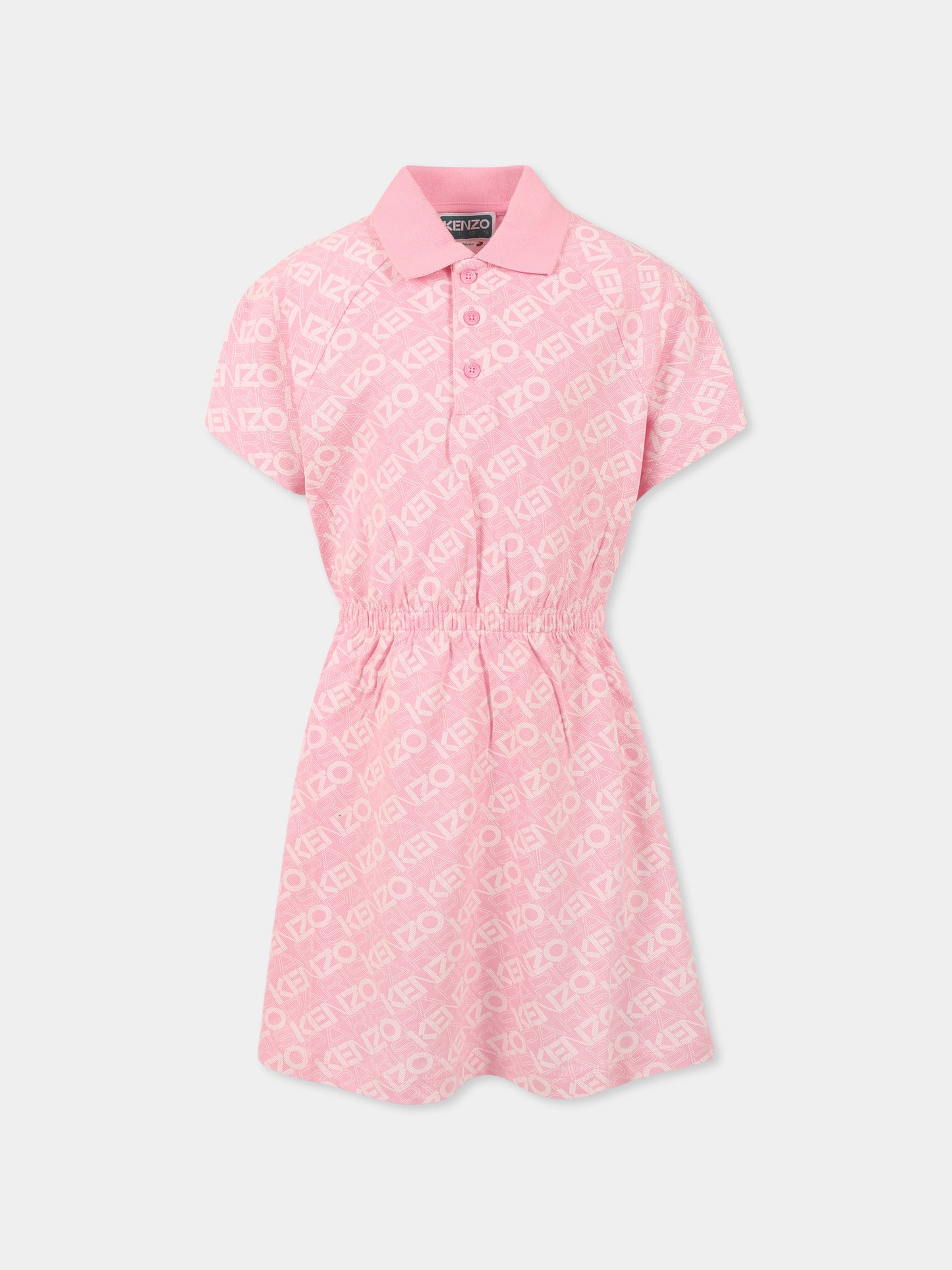 Vestito rosa per bambina con logo all over,Kenzo Kids,K61032 465