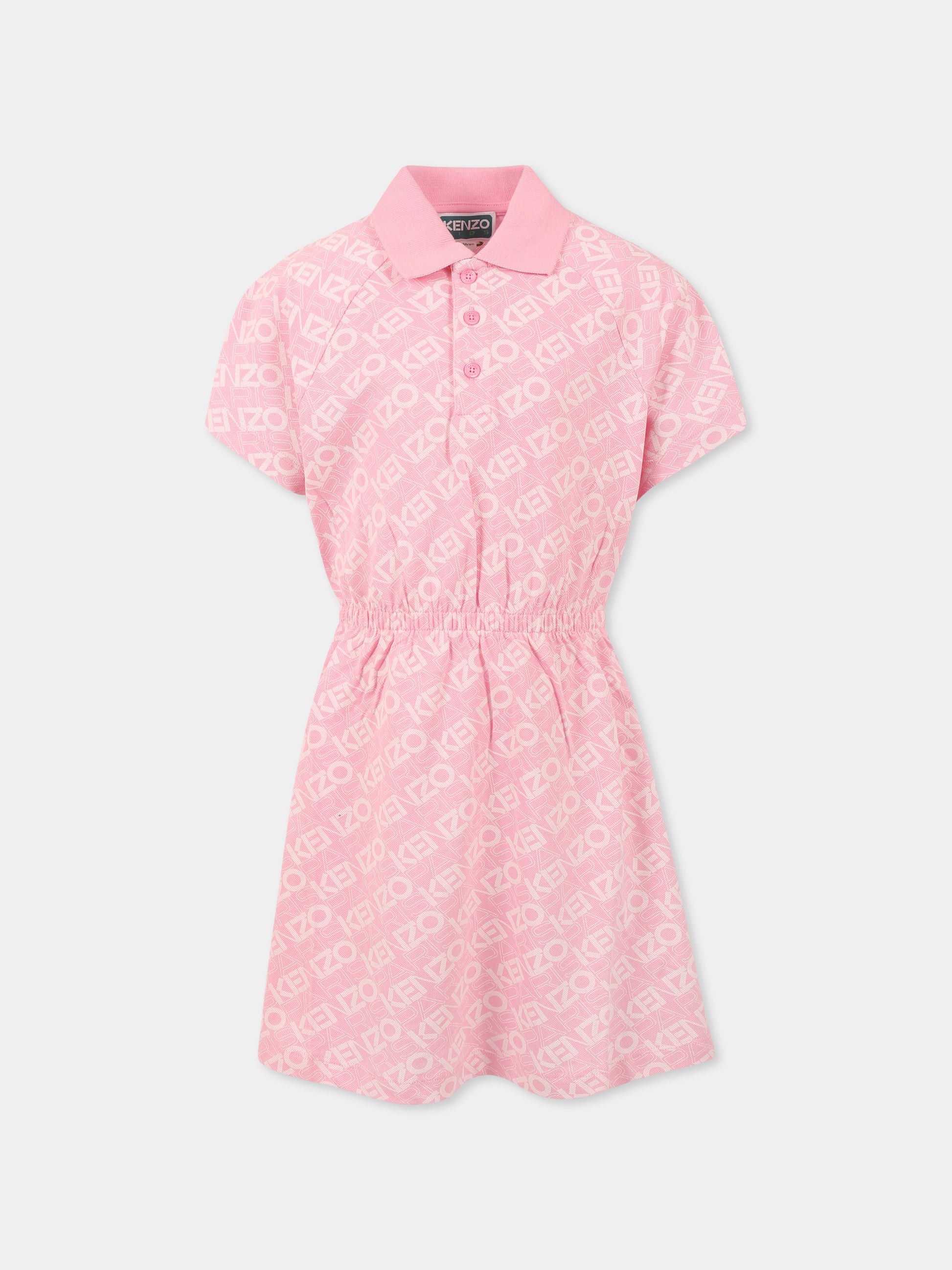Vestito rosa per bambina con logo all over,Kenzo Kids,K61032 465