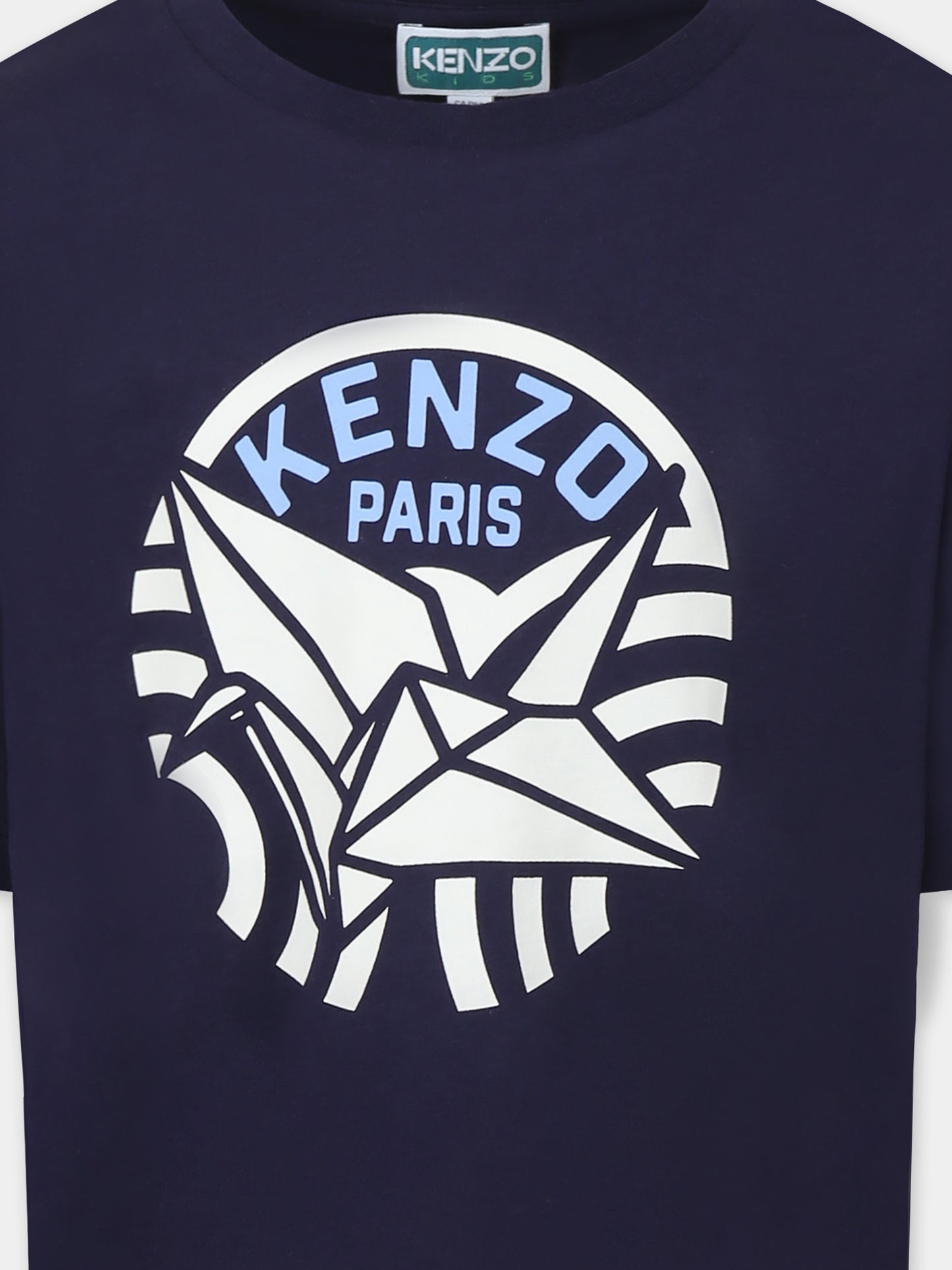 Blue t-shirt for girl with Kenzo Seigaiha print