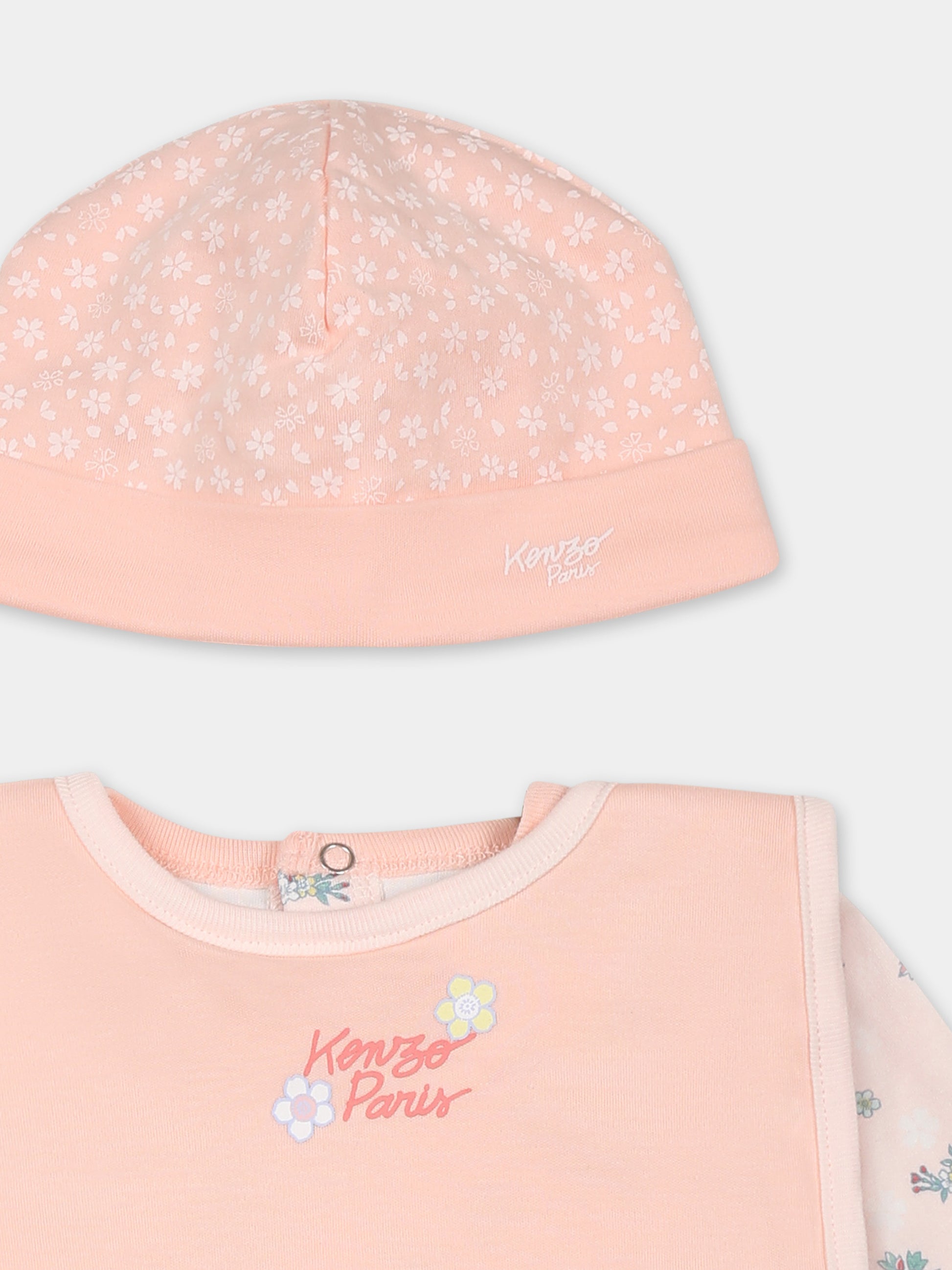 Set tutina rosa per neonata con stampa floreale,Kenzo Kids,K60846 47R
