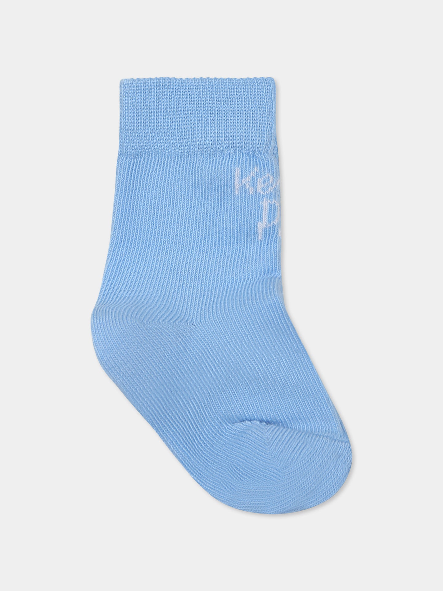 Set calzini celeste per neonato con logo e tigre,Kenzo Kids,K60874 771