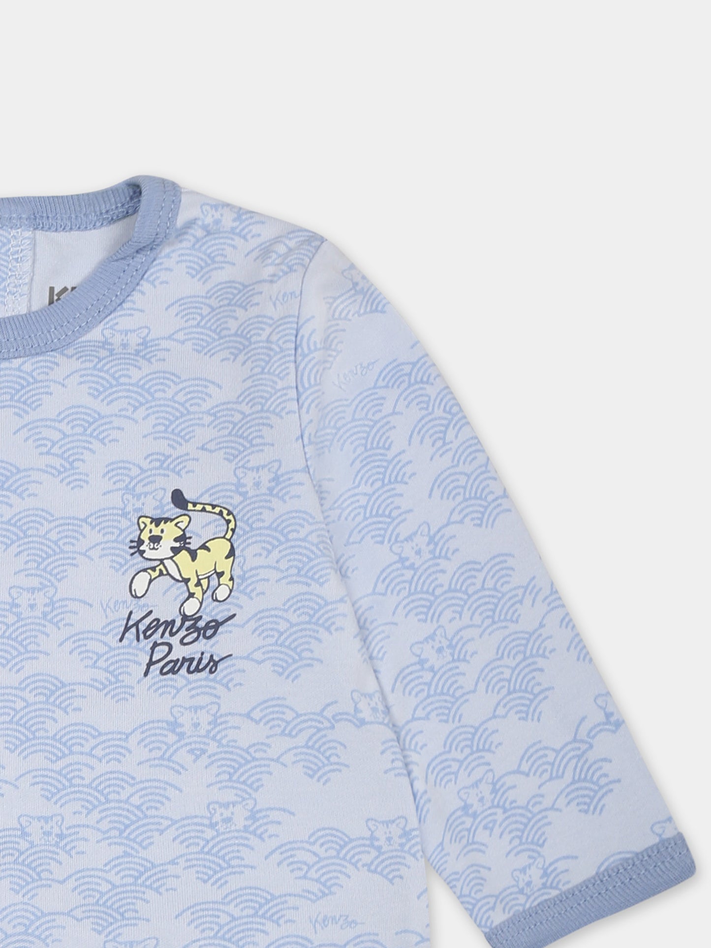 Tutina celeste per neonato con tigre all over,Kenzo Kids,K60862 771