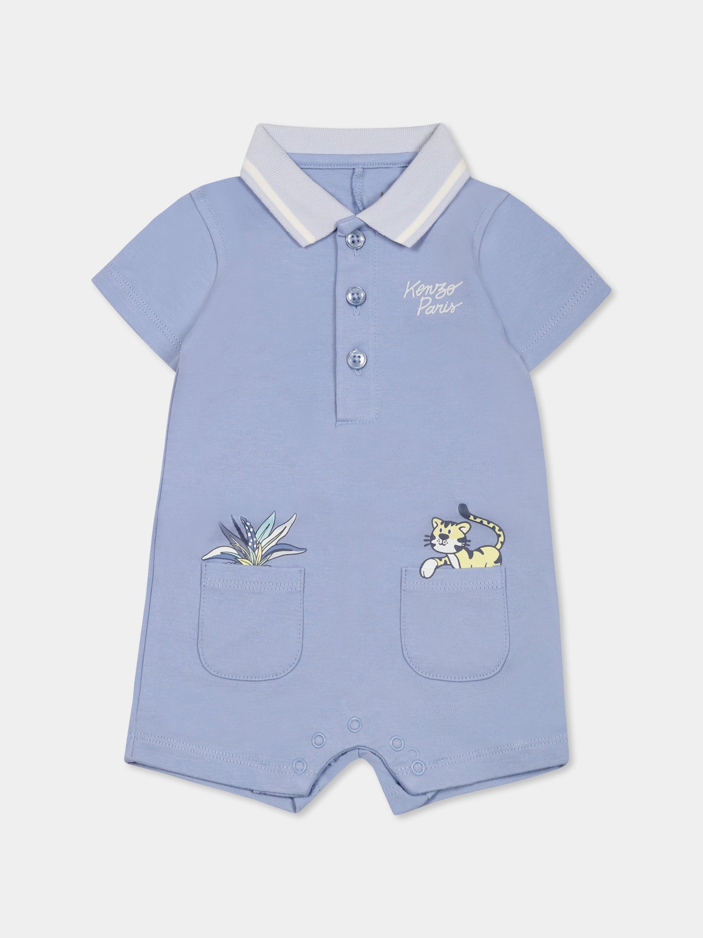 Pagliaccetto celeste per neonato con tigre,Kenzo Kids,K60852 77A