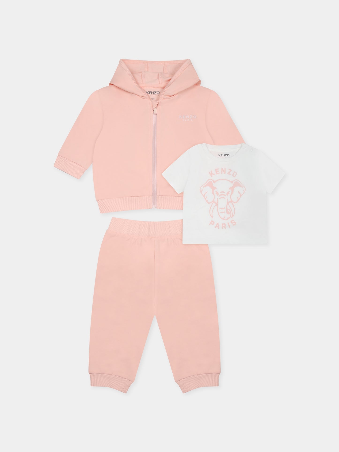 Completo rosa per neonata con elefante e logo,Kenzo Kids,K60868 46T