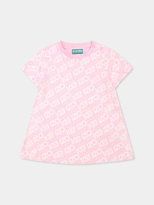 Vestito rosa per neonata con logo all over,Kenzo Kids,K60948 465